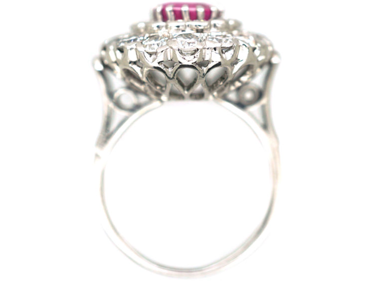 Platinum, Pink Sapphire & Diamond Large Oval Cluster Ring