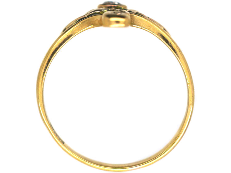 Art Nouveau Plique-à-Jour Enamel & Diamond Ring