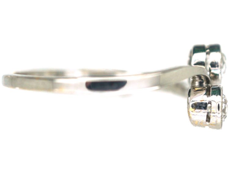 Edwardian 14ct White Gold Two Stone Diamond Crossover Ring
