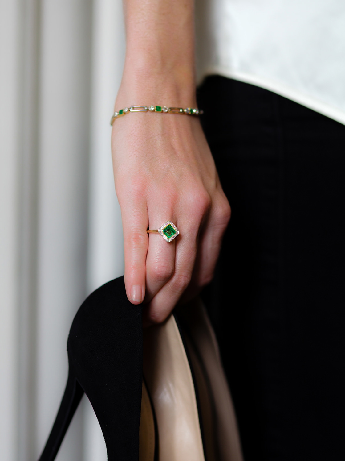 Art Deco 18ct Gold & Platinum, Emerald & Diamond, Diamond Shaped Ring