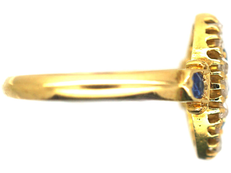 Victorian 18ct Gold Sapphire & Rose Cut Diamond Marquise Shaped Ring