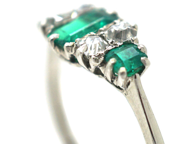 Art Deco Emerald & Diamond Three Stone Ring