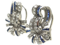 Art Deco 18ct White Gold, Sapphire & Diamond Clip On Earrings