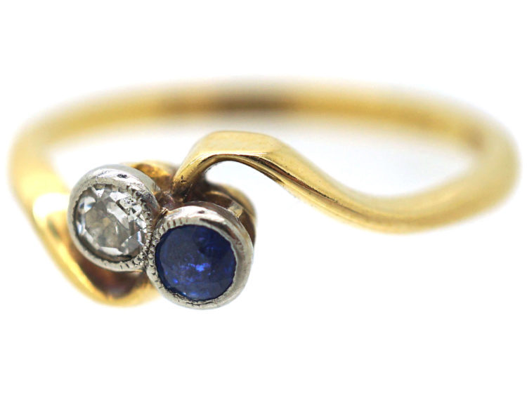 Edwardian 18ct Gold, Sapphire & Diamond Twist Ring