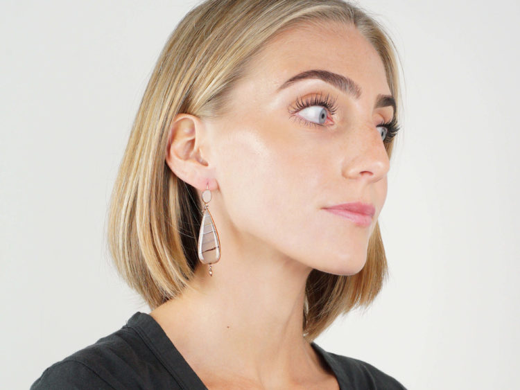 Georgian 9ct Gold & Banded Agate Drop Earrings