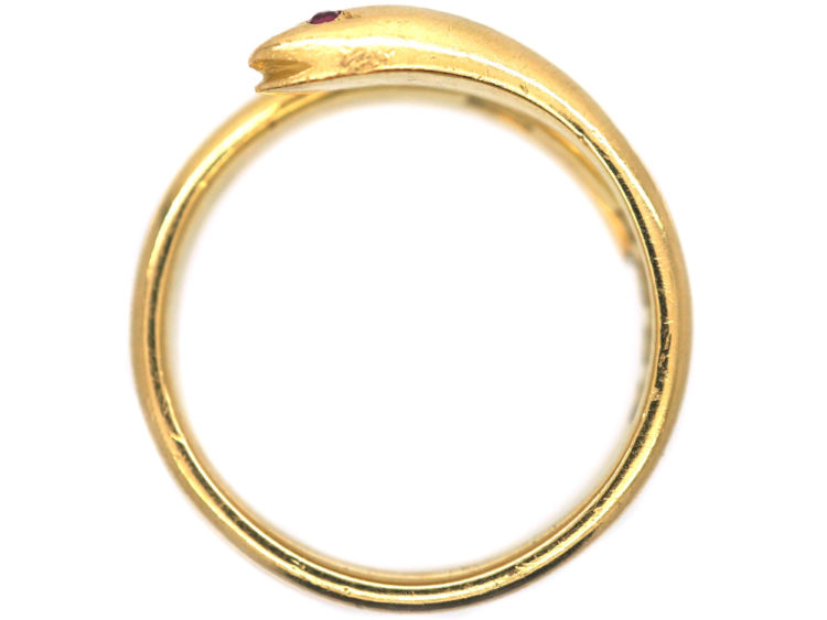 Victorian 18ct Gold Snake Ring with Ruby Eyes