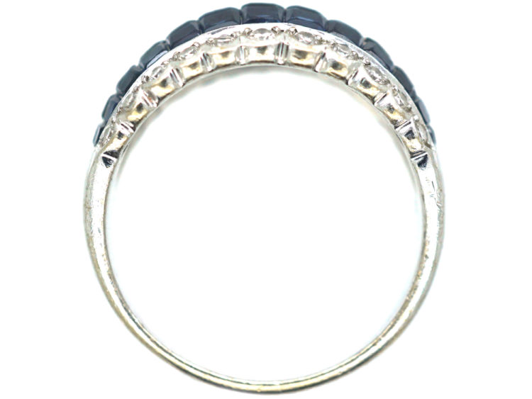 Art Deco French 18ct White Gold Invisible Set Sapphire & Diamond Ring