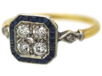 Art Deco 18ct Gold & Platinum, Sapphire & Diamond Octagonal Target Ring