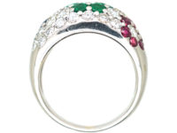18ct White Gold Tutti Frutti Sapphire, Diamond, Emerald & Ruby Flowers Ring