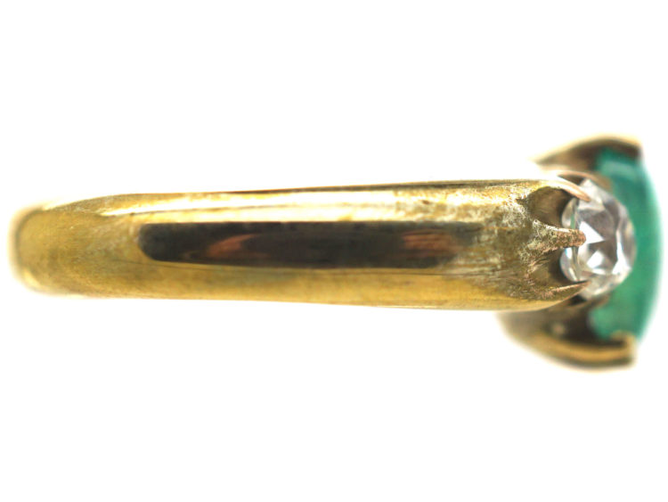 Victorian 18ct Gold Cabochon Emerald & Diamond Three Stone Ring