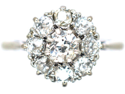 18ct White Gold & Platinum, Diamond Daisy Cluster Ring