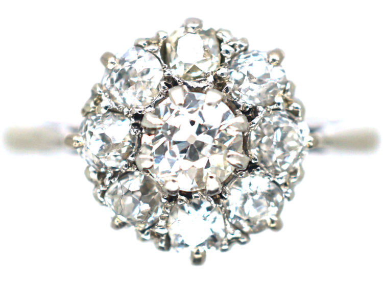 18ct White Gold & Platinum, Diamond Daisy Cluster Ring