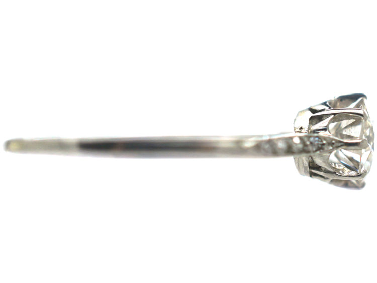 Edwardian Platinum & Diamond Solitaire Ring with Diamond set Shoulders