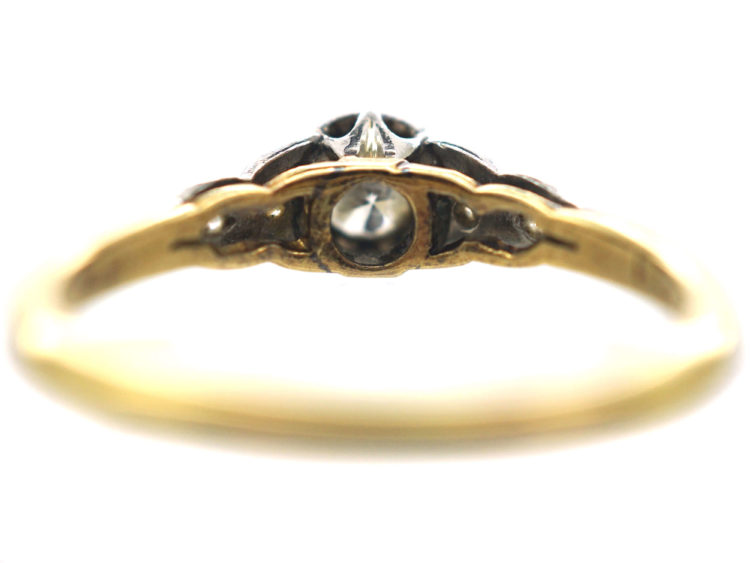 Art Deco 18ct Gold & Platinum Diamond Solitaire Ring with Diamond Shoulders