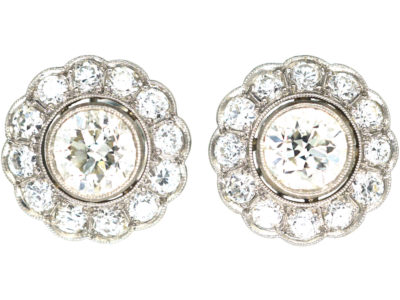 Early 20th Century Platinum & Diamond Cluster Earrings