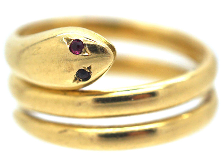 Victorian 18ct Gold Snake Ring with Ruby Eyes