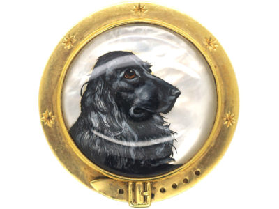 19th Century 14ct Gold Large Reverse Intaglio Crystal of a Cocker Spaniel Pendant & Brooch