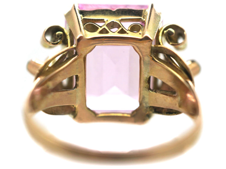 Retro 14ct Gold, Synthetic Pink Sapphire with Diamond Set Shoulders