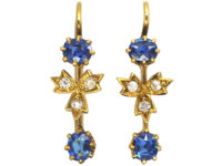 Edwardian 18ct Gold Sapphire ​& Diamond Drop Earrings