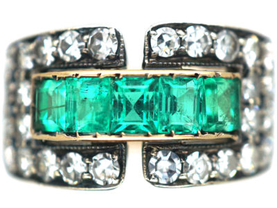 Art Deco 14ct Gold Emerald & Diamond Buckle Ring