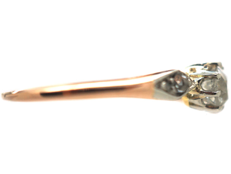 Edwardian 18ct Rose Gold & Platinum, Diamond Solitaire Ring with Rose Diamond Set Shoulders