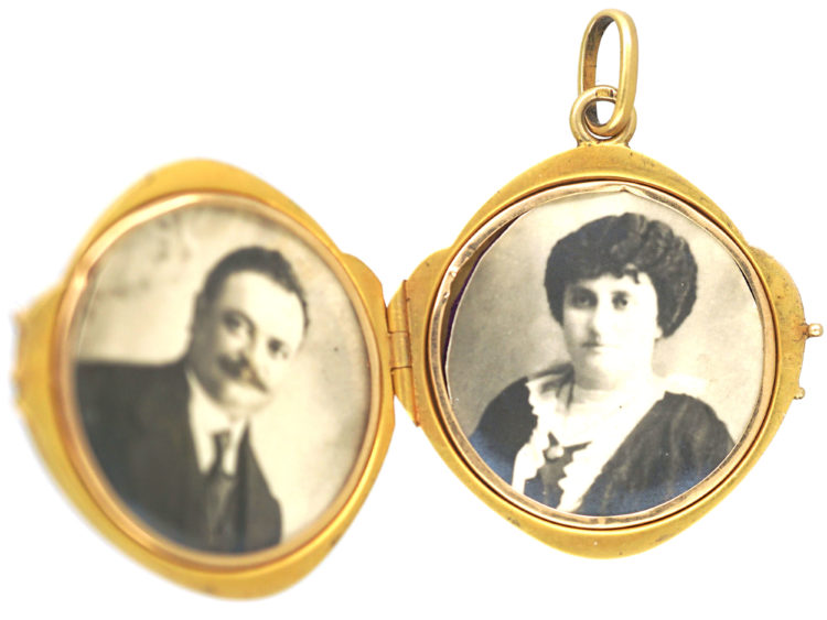 Art Nouveau 18ct Gold & Diamond Locket with Lady with Flowing Hair