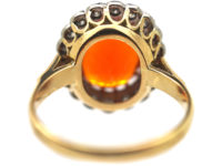 18ct Gold Fire Opal & Diamond Oval Cluster Ring