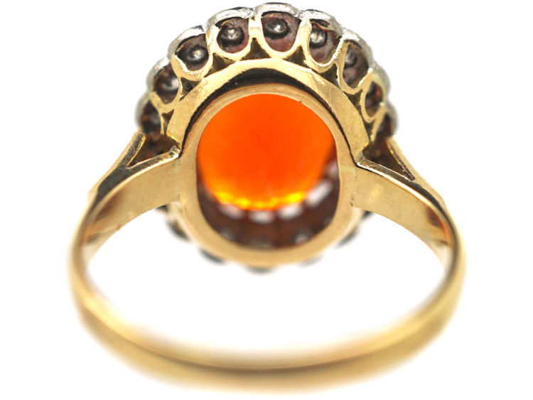 18ct Gold Fire Opal & Diamond Oval Cluster Ring