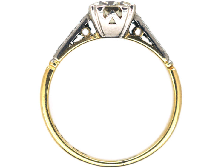 Art Deco Platinum & 18ct Gold Diamond Solitaire with Diamonds shoulders