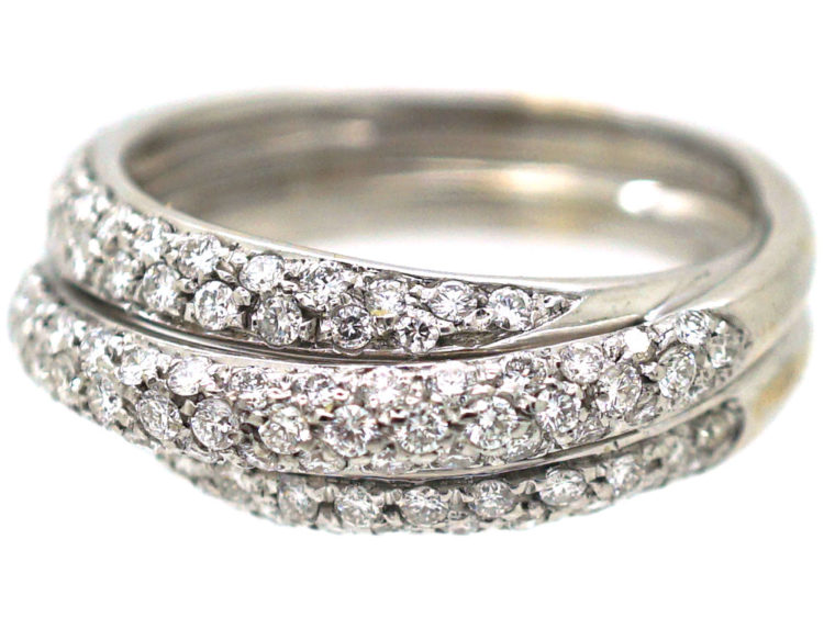 18ct White Gold & Diamond Triple Crossover Ring