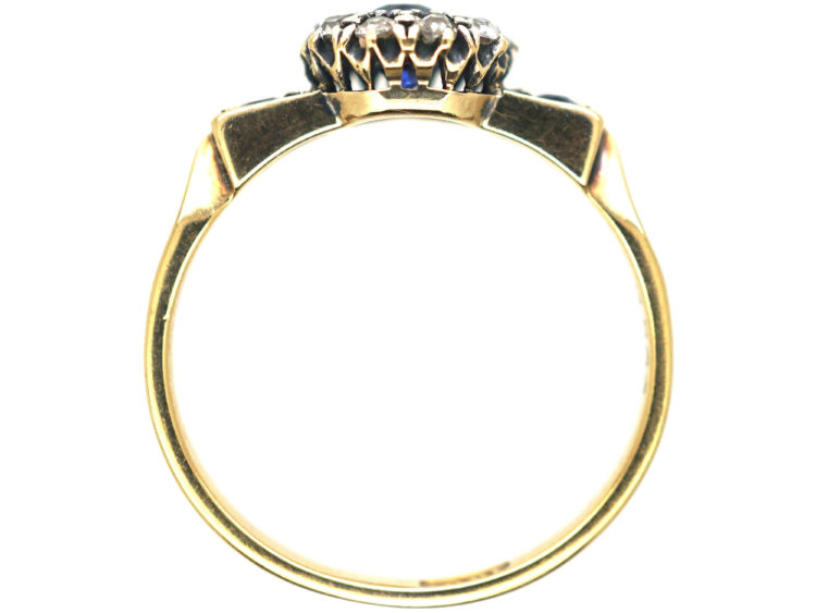 Edwardian 18ct Gold, Sapphire & Diamond Cluster Ring with Sapphire Shoulders