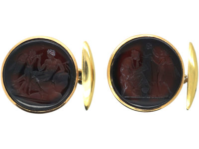 Victorian 15ct Gold & Carnelian Intaglio Cufflinks of Greek Scenes