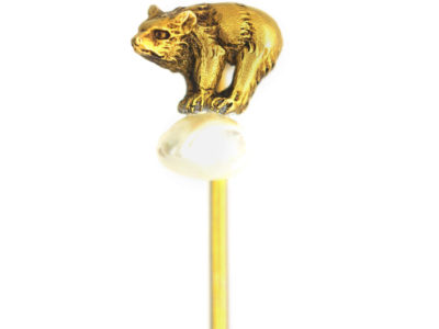 Edwardian 15ct Gold Tie Pin of a Polar Bear on a Baroque Pearl