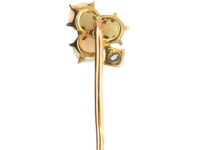 Edwardian 15ct Gold Opal, Ruby & Rose Diamond Trefoil Tie Pin