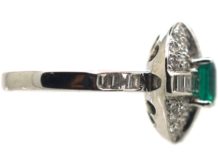 18ct White Gold Emerald & Diamond Cluster Ring