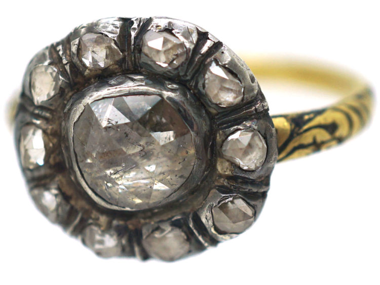 Stuart Rose Diamond Cluster Ring with Black Enamel Detail
