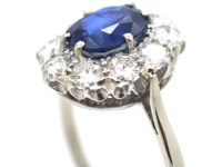 Mid-Century Platinum Sapphire & Diamond Cluster Ring