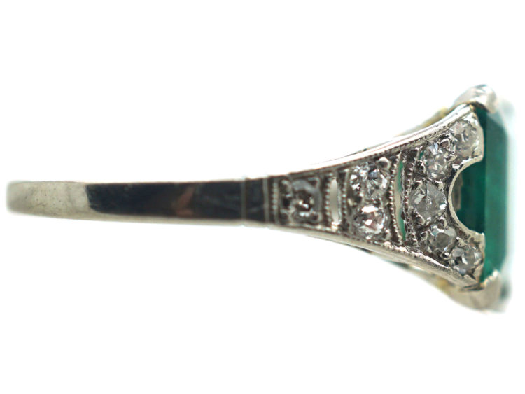 Art Deco Platinum, Emerald & Diamond Ring