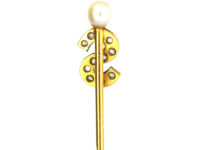 Edwardian 15ct Gold Tie Pin with an S & a Natural Pearl