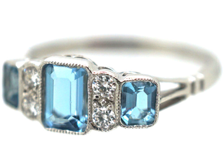 18ct White Gold, Aquamarine & Diamond Ring