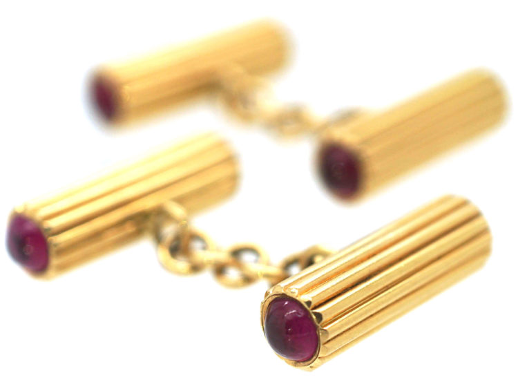 French Art Deco 18ct Gold & Cabochon Ruby Cufflinks