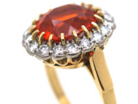 18ct Gold Fire Opal & Diamond Oval Cluster Ring