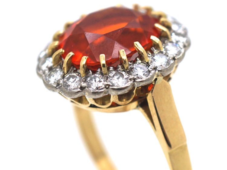 18ct Gold Fire Opal & Diamond Oval Cluster Ring