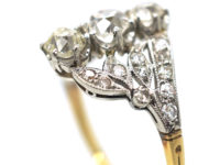 Belle Epoque 18ct Gold & Platinum Diamond Three Stone Ring with Leaf Shoulders