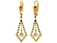 Art Deco 18ct Gold & Platinum, Sapphire & Diamond Drop Earrings