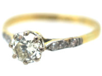 Art Deco 18ct Gold & Platinum, Diamond Solitaire Ring