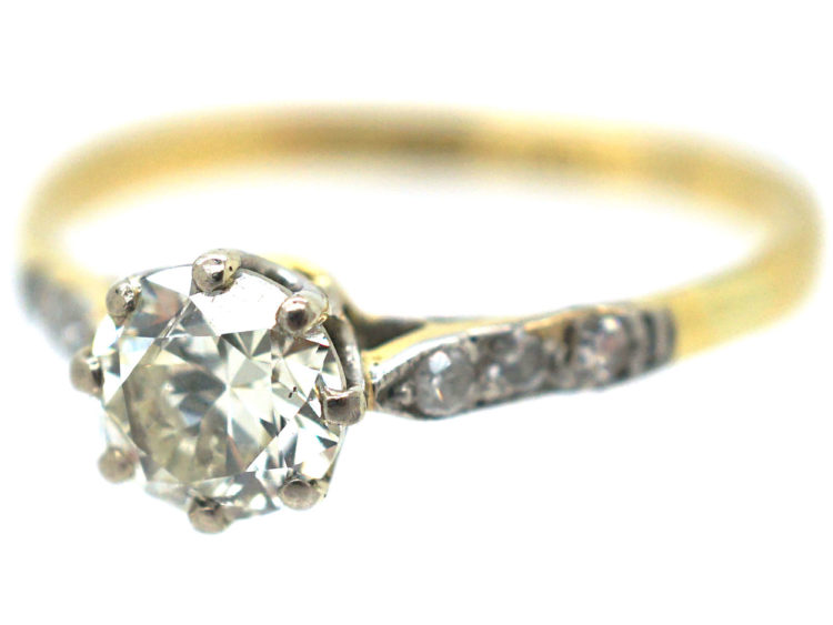 Art Deco 18ct Gold & Platinum, Diamond Solitaire Ring