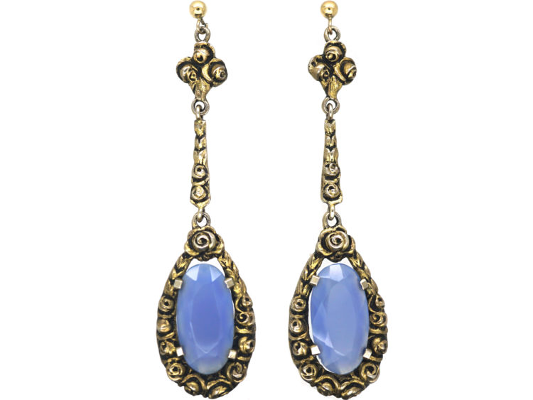 Art Deco Silver & Chalcedony Earrings by Theodor Fahrner