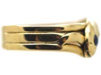 Victorian 18ct Gold Double Snake Ring set with a Sapphire & a Diamond