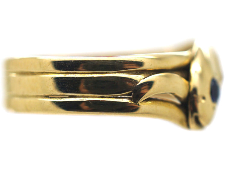 Victorian 18ct Gold Double Snake Ring set with a Sapphire & a Diamond